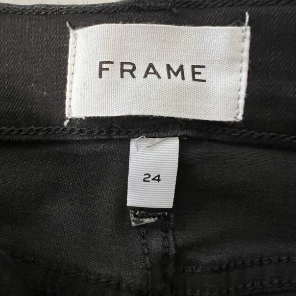 Frame Denim Womens Le High Skinny Jeans Blackfinn Black Raw Step Hem size 24 - Picture 10 of 16
